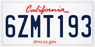 CA license plate 6ZMT193