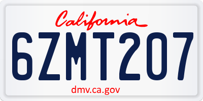 CA license plate 6ZMT207