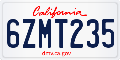 CA license plate 6ZMT235