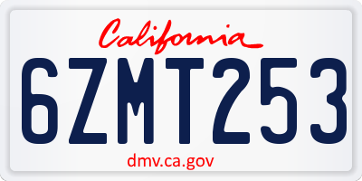 CA license plate 6ZMT253