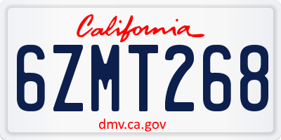 CA license plate 6ZMT268