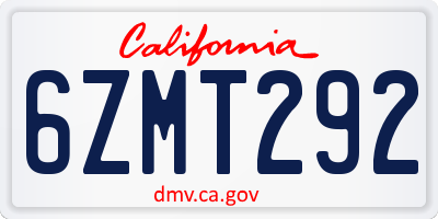 CA license plate 6ZMT292
