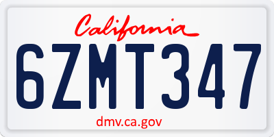 CA license plate 6ZMT347