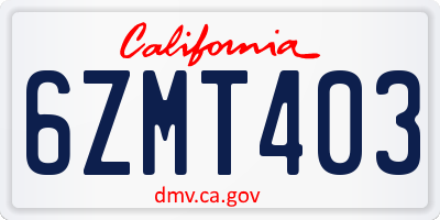 CA license plate 6ZMT403