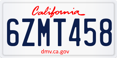 CA license plate 6ZMT458