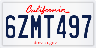 CA license plate 6ZMT497