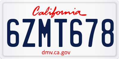 CA license plate 6ZMT678