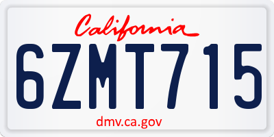 CA license plate 6ZMT715
