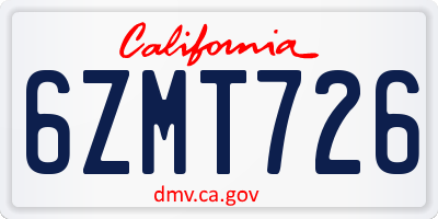 CA license plate 6ZMT726
