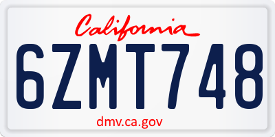 CA license plate 6ZMT748