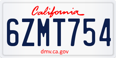 CA license plate 6ZMT754