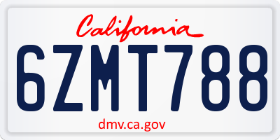 CA license plate 6ZMT788