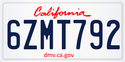 CA license plate 6ZMT792