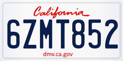 CA license plate 6ZMT852