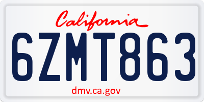 CA license plate 6ZMT863