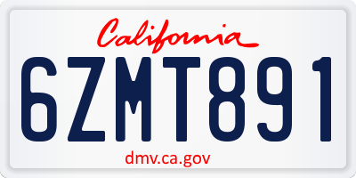 CA license plate 6ZMT891