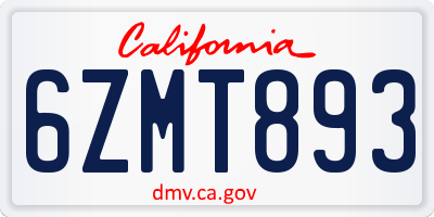 CA license plate 6ZMT893