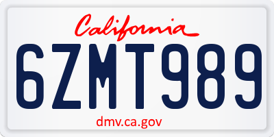 CA license plate 6ZMT989