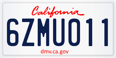 CA license plate 6ZMU011