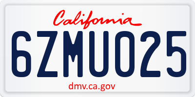 CA license plate 6ZMU025