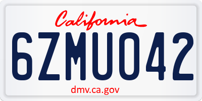 CA license plate 6ZMU042