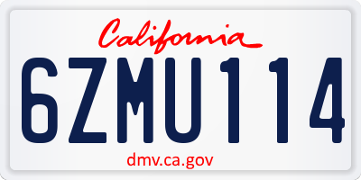 CA license plate 6ZMU114