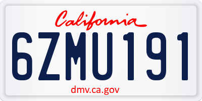 CA license plate 6ZMU191