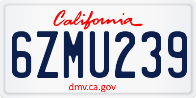 CA license plate 6ZMU239