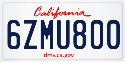 CA license plate 6ZMU800