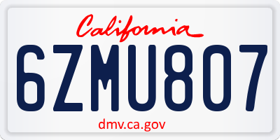 CA license plate 6ZMU807