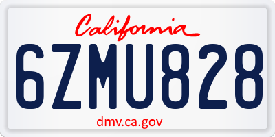 CA license plate 6ZMU828