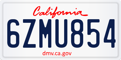 CA license plate 6ZMU854