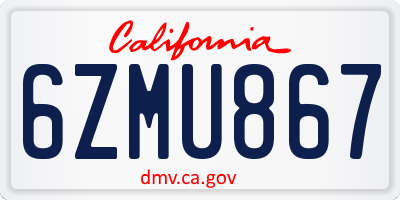 CA license plate 6ZMU867
