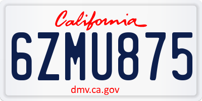 CA license plate 6ZMU875