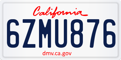 CA license plate 6ZMU876