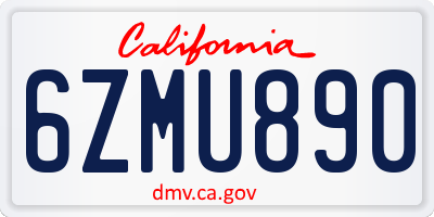 CA license plate 6ZMU890