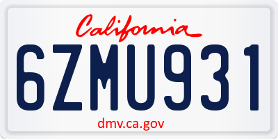 CA license plate 6ZMU931