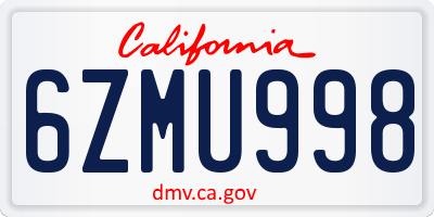 CA license plate 6ZMU998