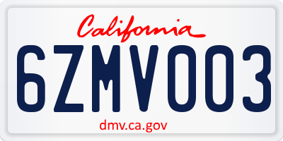 CA license plate 6ZMV003