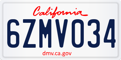 CA license plate 6ZMV034