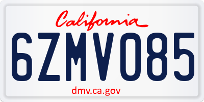 CA license plate 6ZMV085