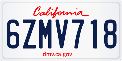 CA license plate 6ZMV718