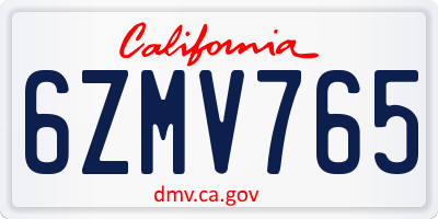CA license plate 6ZMV765