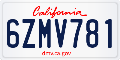 CA license plate 6ZMV781