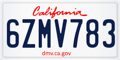 CA license plate 6ZMV783