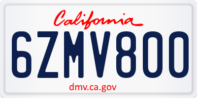 CA license plate 6ZMV800