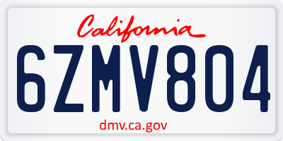 CA license plate 6ZMV804
