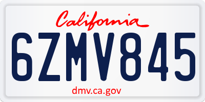 CA license plate 6ZMV845