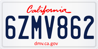 CA license plate 6ZMV862