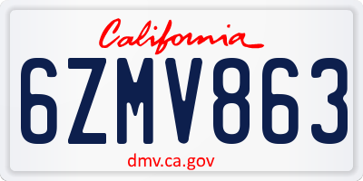 CA license plate 6ZMV863